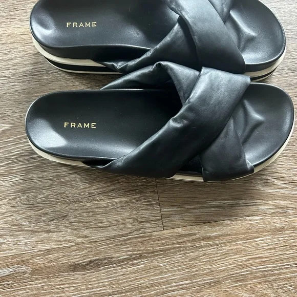 FRAME Women's Le Playa Leather Platform Slide Sandal Black Sz 39 US 8.5 - Picture 2 of 6